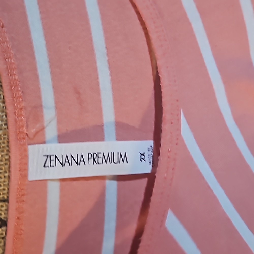 ZENANA PREMIUM CORAL/ORANGE WITH WHITE STRIPES SIZE 2X - Picture 3 of 3